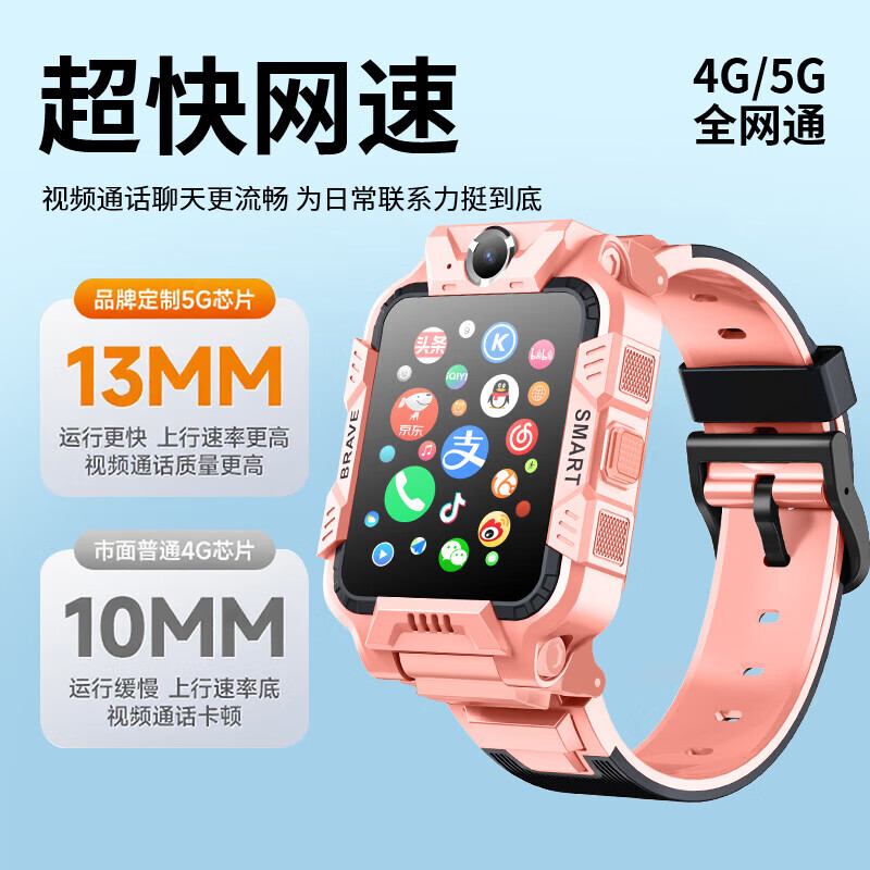 PYLVIA华为机适用天才5G儿童电话手表高清卡全网通防水可插卡定位小学初高中生青少年男女孩智能手表 粉-至尊款24核256G双摄+磁吸充电+微信+支付