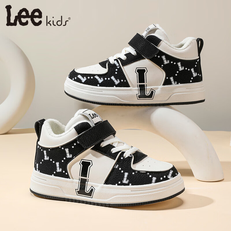 LEE KIDS童鞋2025秋冬季新款加绒儿童板鞋男中大童轻便休闲鞋运动鞋女童鞋 米黑【加绒】 33 【内长21.5cm适合脚长20.5-21.0cm】