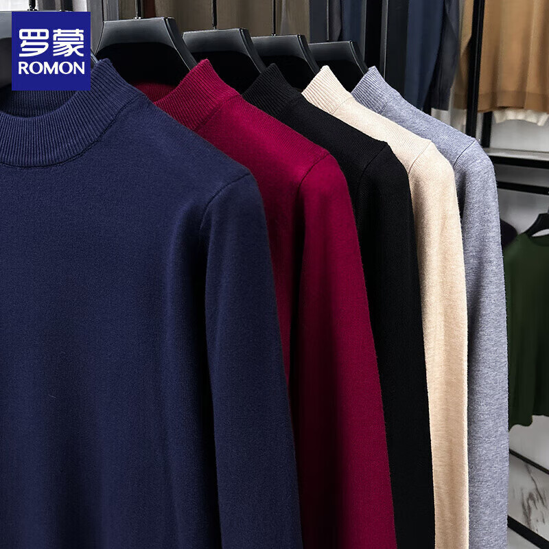 罗蒙(ROMON)半高领纯色男士毛衣2025秋冬季保暖打底衫宽松休闲针织衫上衣服 黑色 XL (建议体重130-145斤)