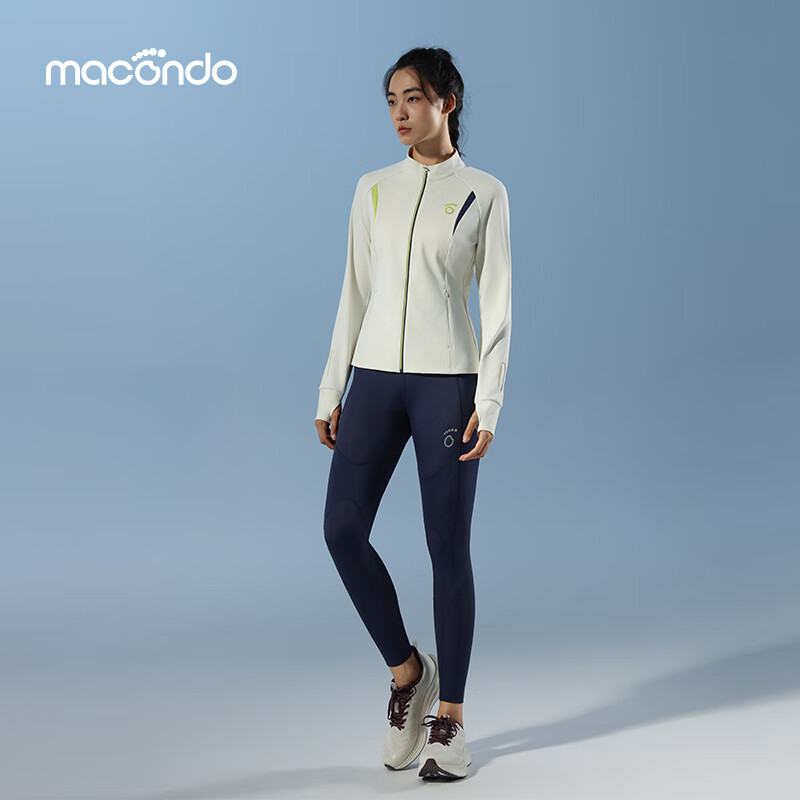 马孔多（macondo）跑步外套男女款防风加绒针织外套支撑压缩长裤运动套装 黑色+黑色 女 XL
