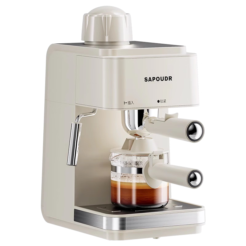 赛普达【圣诞礼物】EA09咖啡机家用小型意式美式两用浓缩新手小白蒸汽打奶泡一体办公室半全自动咖啡机 米白色标配