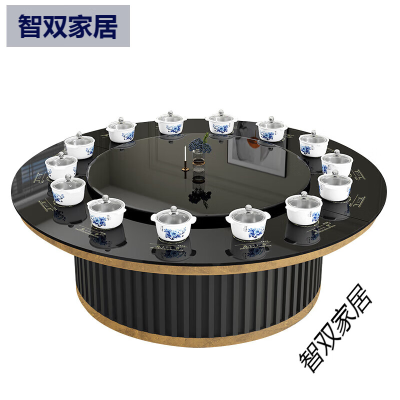 甲門（JIAMEN）家用大圓桌小火鍋火鍋桌子電磁爐一體火鍋桌火鍋店餐桌一人 2.2米12爐+涮鍋+黑色轉(zhuǎn)盤