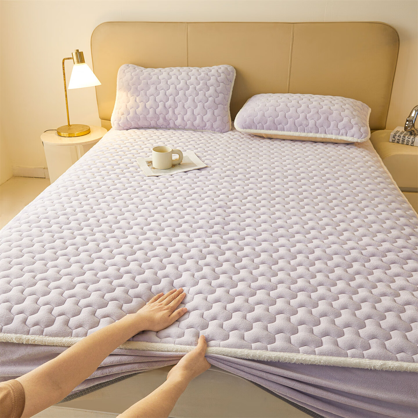 雅鹿牛奶绒夹棉床笠1.8米x2米床单床套罩床垫保护套加厚a类母婴三件套 牛奶绒夹棉床笠-雪青【A类加绒加厚】  180*200三件套+30cm高度