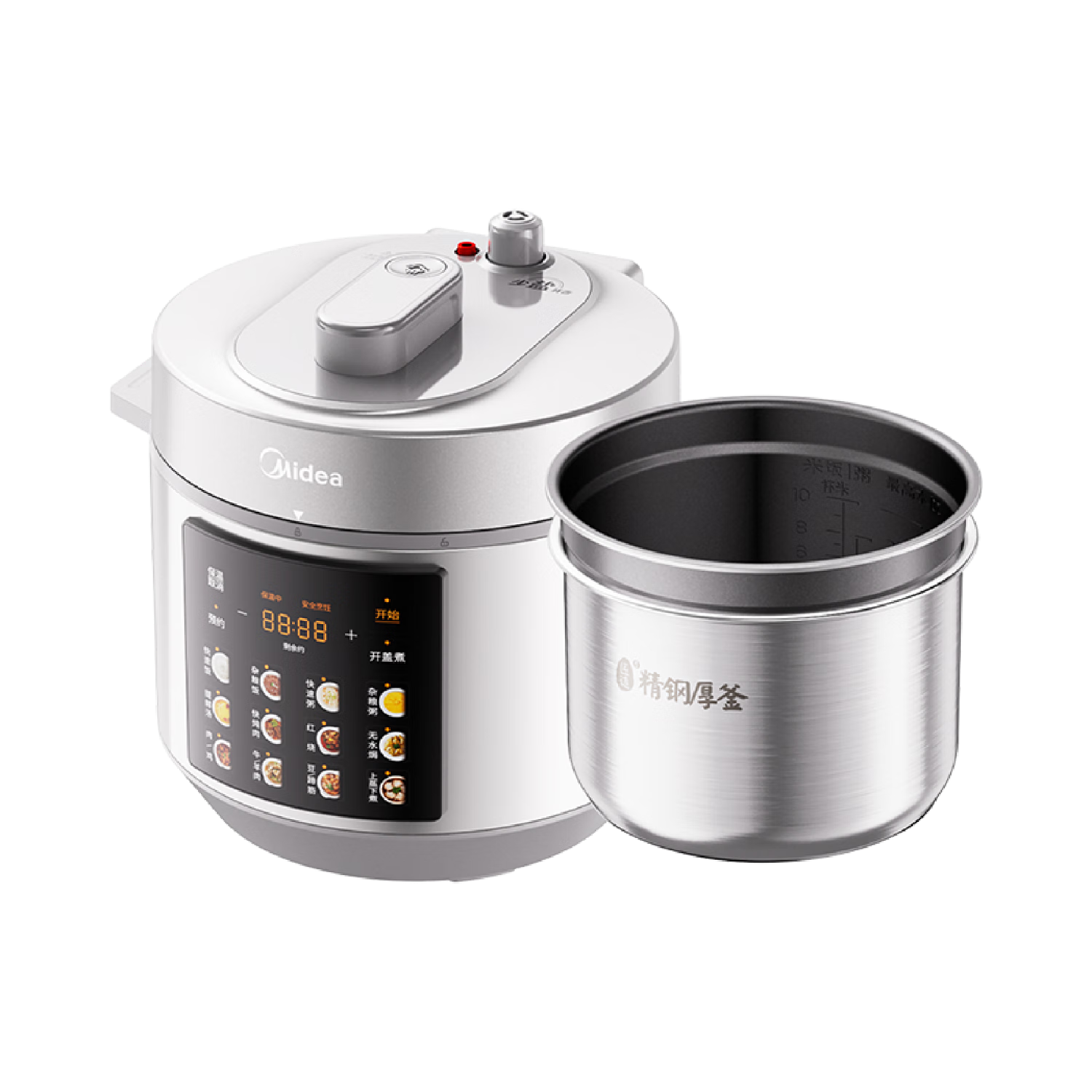 美的（Midea）品牌官方0涂层钢胆电压力锅6L大容量6-8人电饭煲高压锅 家用全自动智能预约开盖火锅MY-E6010G