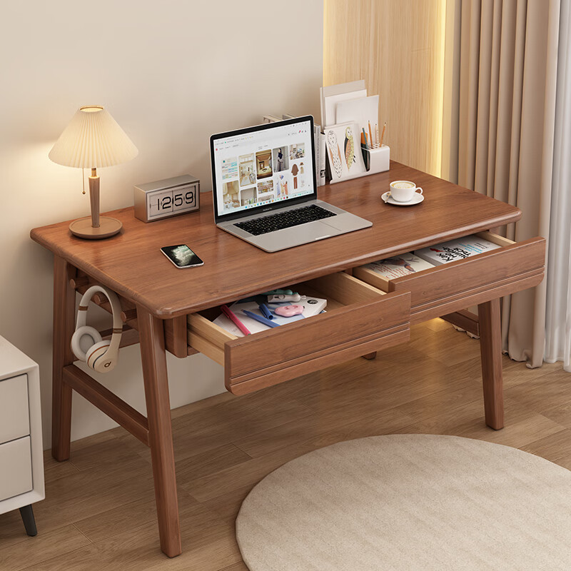 顾家家居实木书桌初中高中生家用学习桌电脑桌办公桌工作台小户型写字桌子 双抽款【上门安装】朴橡胡桃木色1.2M