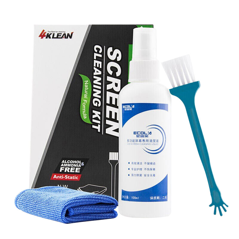 宜客萊(ECOLA)清潔液100ML+超細纖維清潔布+鍵盤清潔刷CD-EL130