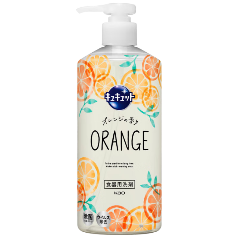 花王（KAO）果蔬餐具洗洁精按压瓶香橙味480ml去污增亮