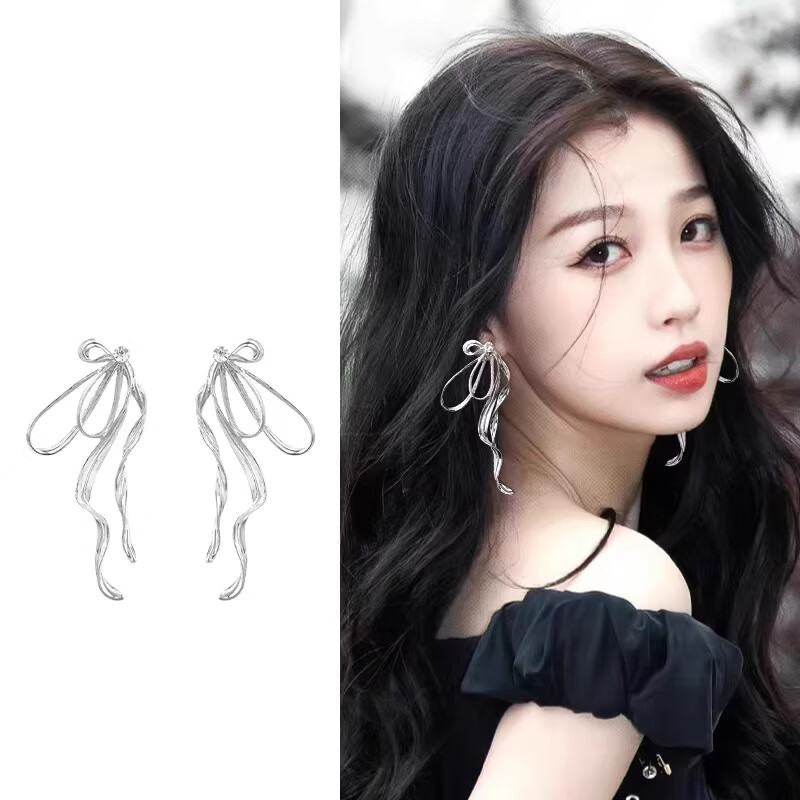 梔談飄帶蝴蝶結(jié)耳環(huán)女時(shí)尚耳夾無(wú)耳洞耳釘2025新款耳飾 耳針款 3383
