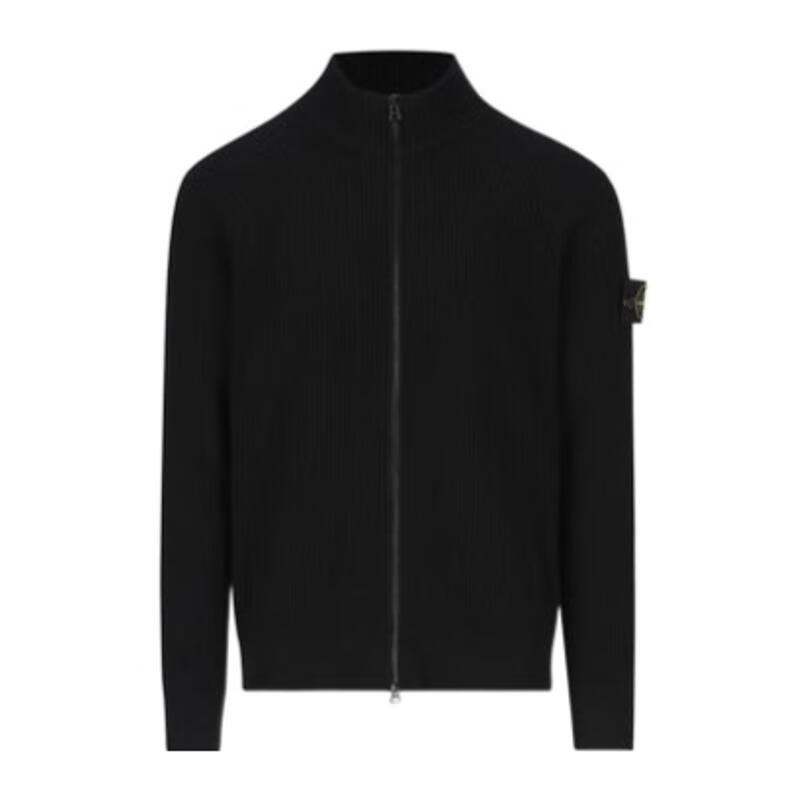 STONE ISLAND針織衫男士保暖柔軟高彈純立領(lǐng)側徽標拉鏈設計通勤日常開(kāi)衫 黑色 均碼 |XXL