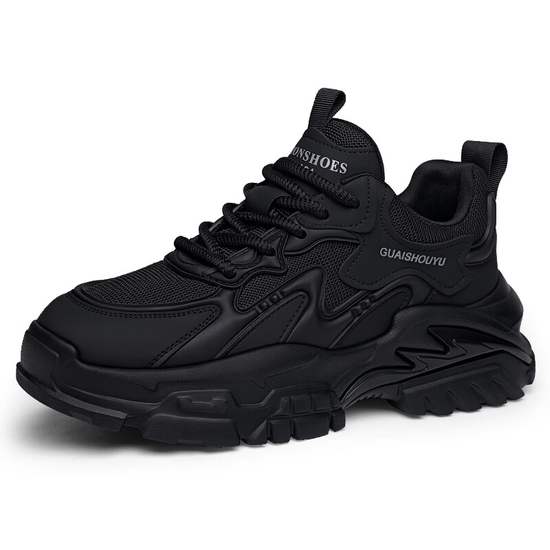 罗宾赐轻奢男鞋2025秋冬新款透气网面运动休闲鞋子男士软底增高老爹鞋男 黑色【加绒保暖】-高端男鞋 43