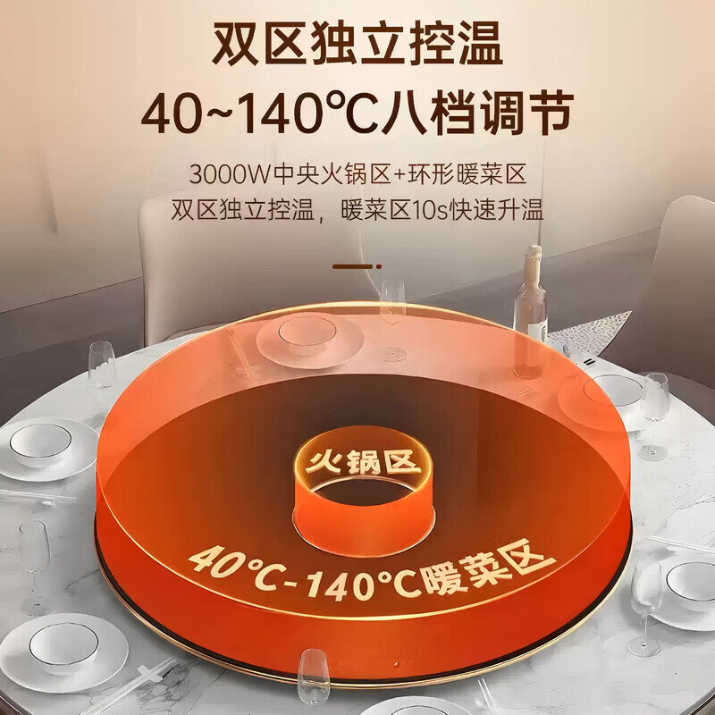 志高（CHIGO） 暖菜板带火锅2025新款加热板暖菜板电磁炉电动旋转餐桌转盘饭菜保温热菜神器家用多功能分区控温 80CM 3000W电磁炉火锅 | 电动+大理石纹