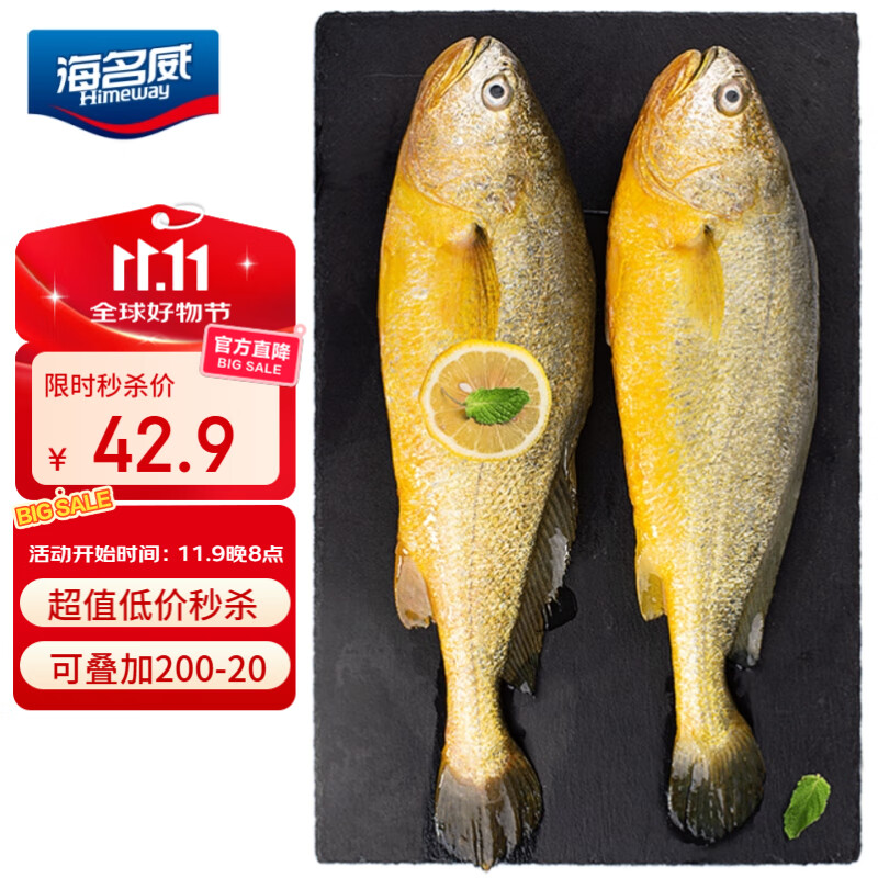 海名威 冷冻黄花鱼700g/2条 宁德大黄鱼地标 海鲜水产 生鲜鱼类 海鱼