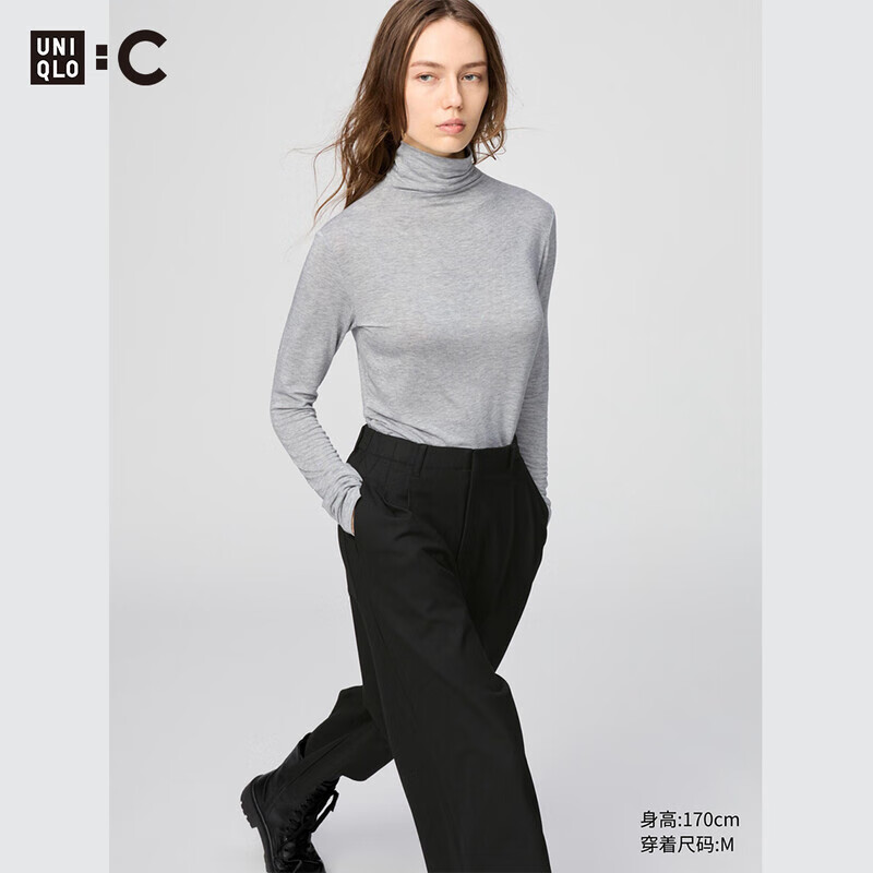 女装HEATTECH混纺高领T恤/长袖保暖衣秋衣25秋冬新款478954 03 灰色 M 160/90/M