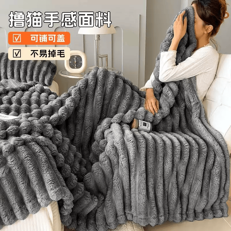咏幻兔绒毛毯冬季沙发宿舍盖毯加厚披肩学生四季通用午睡小毯子珊瑚绒 瓦罐灰柔软亲肤-可机洗 70*100cm-膝盖毯蓄热保暖