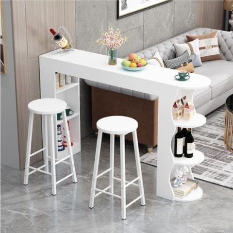 迈途森小户型吧台桌家用简约现代客厅玄关小吧台沙发边几餐厅轻奢隔断柜 新款白色+2凳+无玻璃 长120*高100*宽30