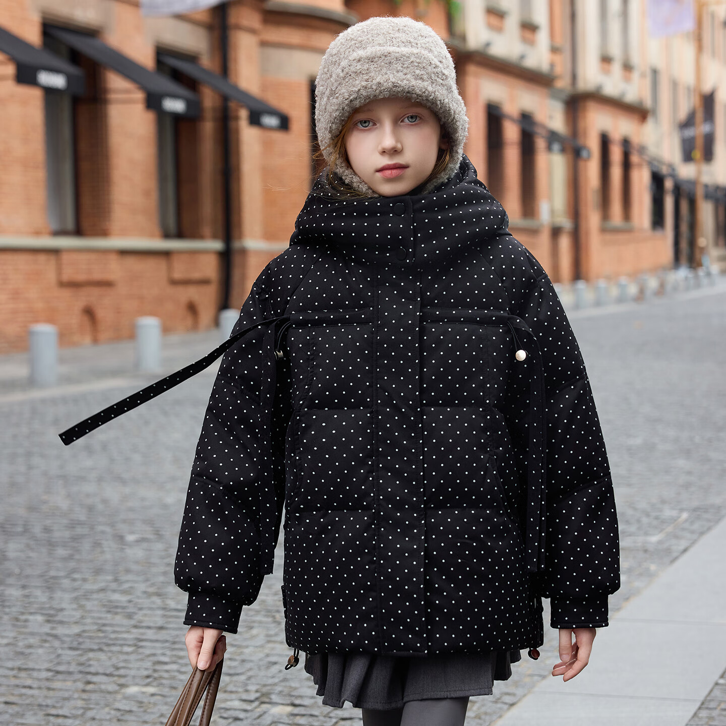 ABC KAIA冬季女童羽绒服2025新款儿童洋气加厚保暖外套白鸭绒面包服童装潮 黑色 120