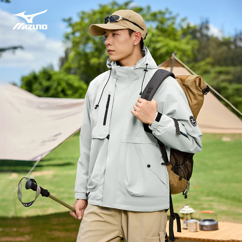 美津浓户外夹克男锋衣三合一外套上衣情侣款防风防泼水保暖登山服 象牙白（三合一） M