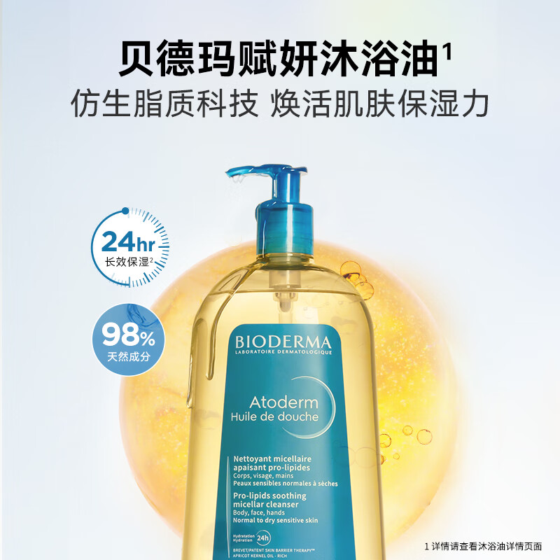 BIODERMA 贝德玛蓝胖子身体乳PP霜保湿滋润舒缓干痒哆啦A梦联名 沐浴油1L+PP霜500ml（26/5/1）