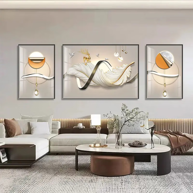 莺语客厅装饰画北欧现代简约沙发背景墙挂画三联画大气轻奢壁画晶瓷画 E-一帆风顺 加大套【左右70X90+中120X90】 铝合金边框【金色框需备注】黑框 晶钻画【镶钻】亮光