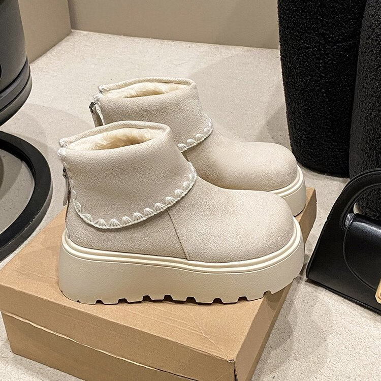 大东爆复古小个子增高马丁靴女款2025新款显瘦白色厚底勃肯鞋秋冬雪地靴 驼色 40