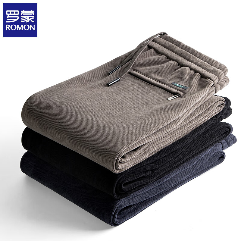 罗蒙（ROMON）秋冬灯芯绒休闲裤男士加绒加厚宽松直筒裤商务百搭长裤子男装 深灰 2XL (建议体重150-170斤)