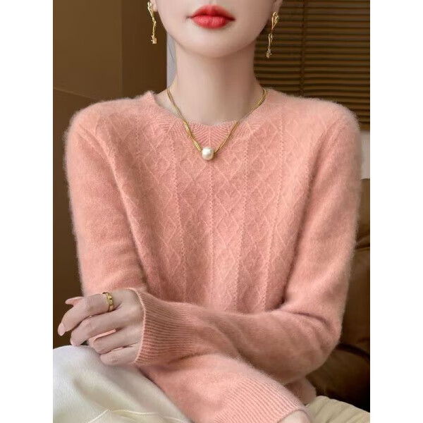 鄂尔多斯市羊绒衫女秋冬新款圆领低领套头宽松毛衣针织羊毛衫外穿 南瓜色 4XL 152-165斤