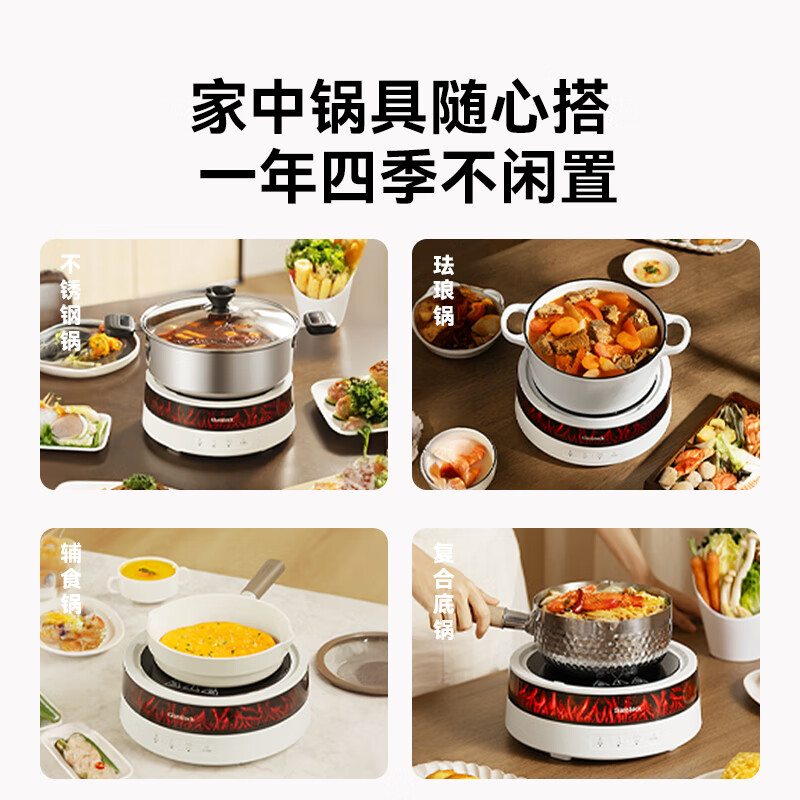 GLASSLOCK盖朗0涂层电火锅不锈钢火锅专用锅分体可拆全钢速沸电火锅电热锅多功能锅仿真火焰2025新款 3.5L 2000瓦大火力电火锅