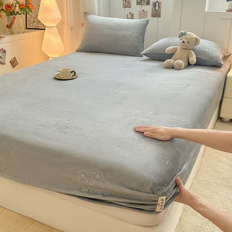 百麗絲家紡冬季牛奶絨床笠床單單件冬季珊瑚絨床墊保護(hù)罩全包圍 雅灰 床笠三件套 180cm*200cm