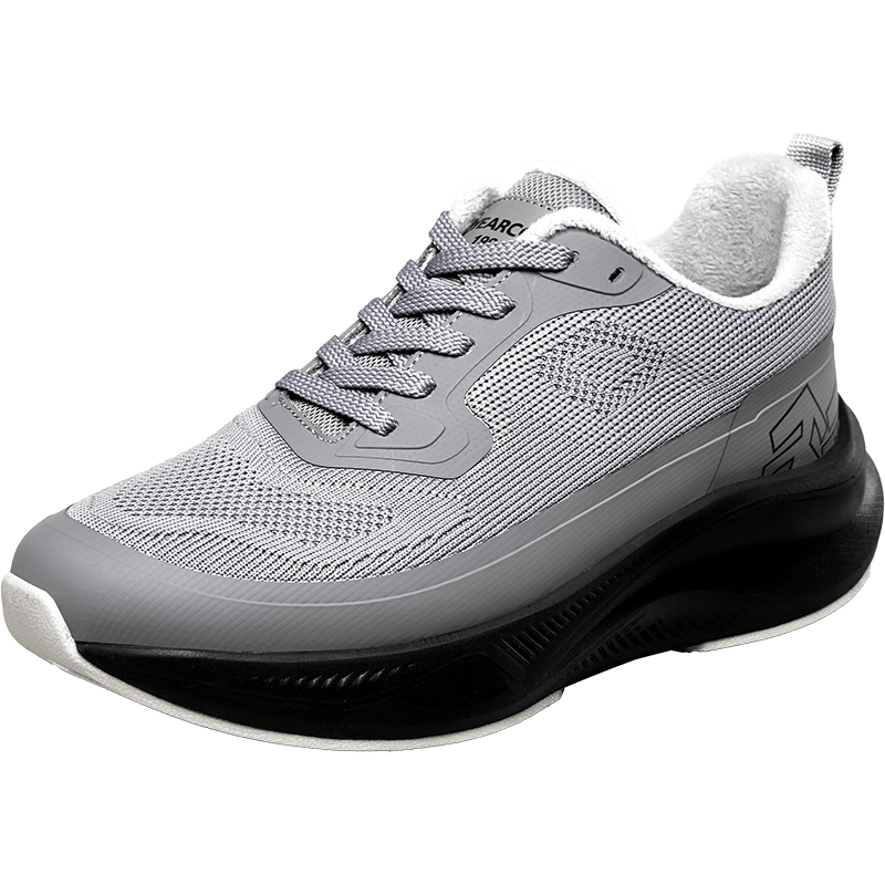 意尔康官方男鞋2025冬季新款男士加绒保暖休闲棉鞋软底户外运动徒步鞋 浅灰 38