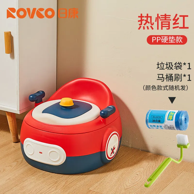 日康儿童马桶坐便器婴儿便盆男小孩专用女宝宝厕所圈幼儿座便尿盆 热情红-坐便器+马桶刷+垃圾袋