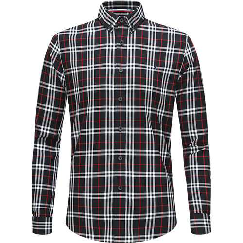 Navigare意大利小帆船时尚格纹衬衫男士2025春秋季新款丝光刺绣简约衬衣 黑/红 M