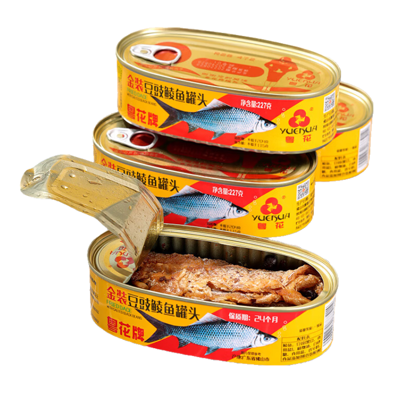 粵花金裝豆豉鯪魚鳳尾魚豆豉罐頭227g即食魚肉速食熟食下飯菜主食品 豆豉鯪魚227g*2罐