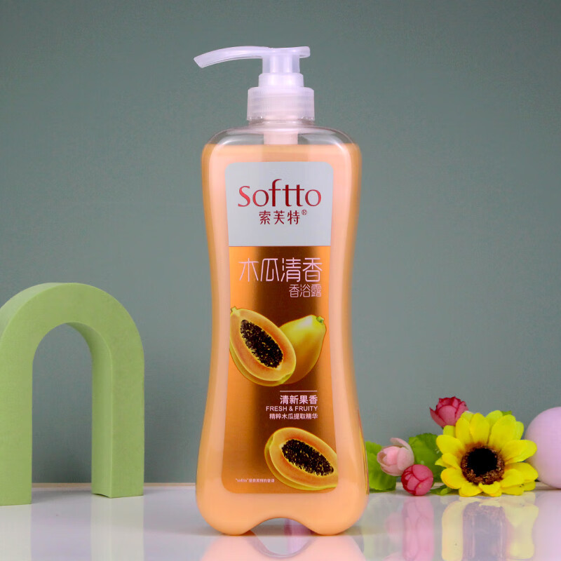 索芙特（softto）玫瑰沐浴露 男女通用全身補水滋潤橄欖潤膚沐浴乳 持久留香 木瓜沐浴露1kg 2斤裝 1000ml