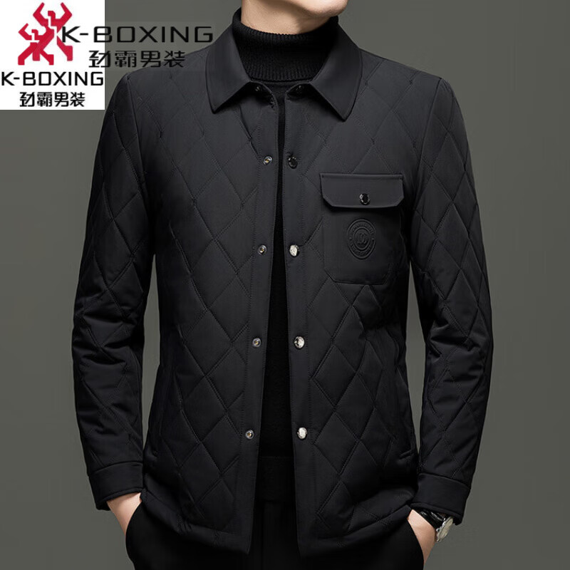 勁霸男裝（K-Boxing）棉衣男款2025年新款冬季加厚保暖棉羽絨服中老年爸爸裝棉襖外套男 黑色 M 170