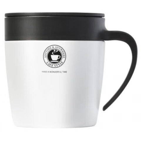 阿司倍鷺日本咖啡杯保溫杯不銹鋼馬克杯子帶手柄泡茶杯 3252白色黑蓋