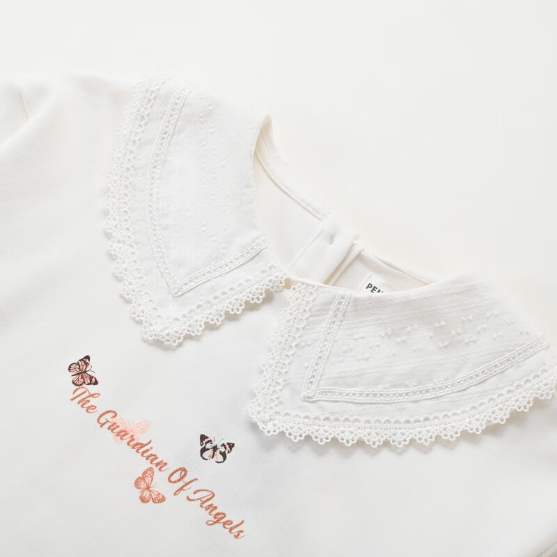 铅笔俱乐部童装2025春装清仓女童百搭t恤儿童上衣女孩长袖尖领 米白 110 cm