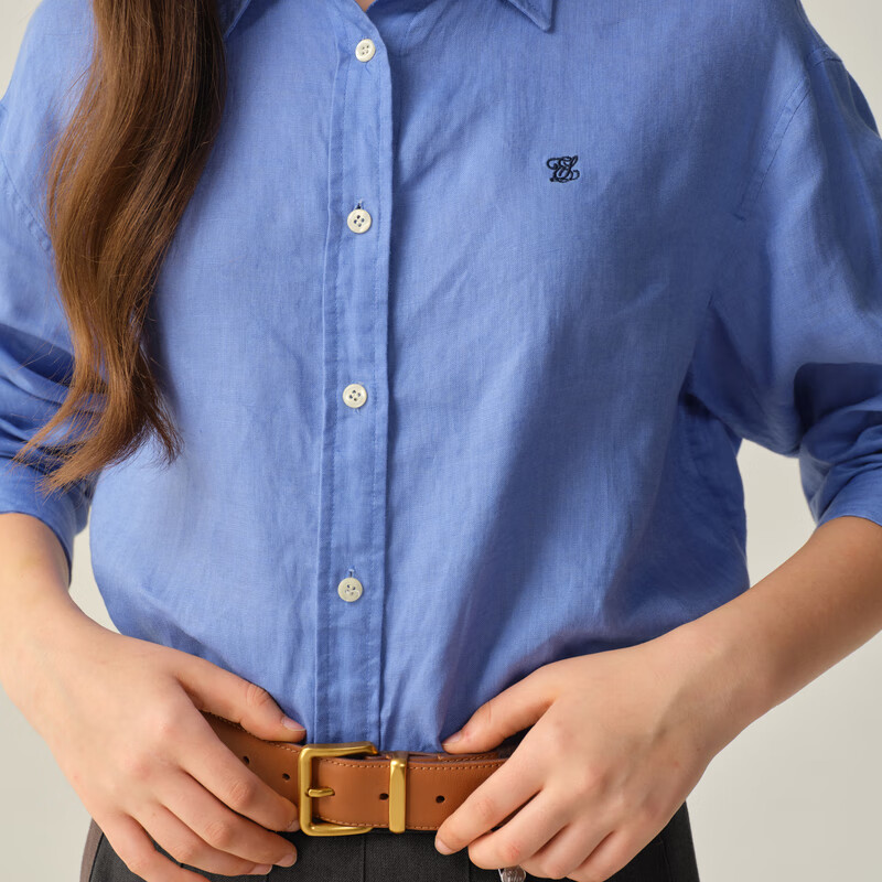 ELAND【100%棉】衣恋衬衫女单排扣宽松通勤长袖上衣2025秋季新款 蓝色(50)Blue S /160