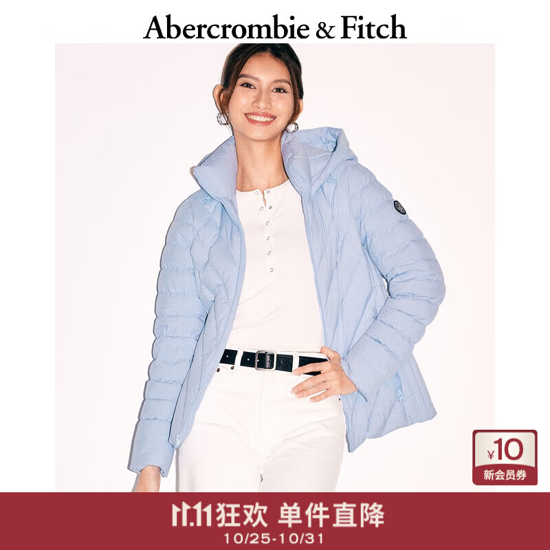 Abercrombie &amp; Fitch女装24秋冬保暖抗风抗水中长款立领连帽羽绒服夹克144-4182 蓝色 XS (160/84A)