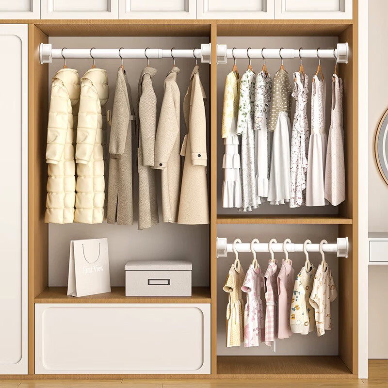 沐阁免打孔伸缩晾衣杆阳台横杆伸缩杆晾衣架衣柜杆挂衣杆浴帘杆撑杆 太空银-衣柜专用-免打孔 可伸缩：长150~220厘米【承重420斤 掉落包赔】