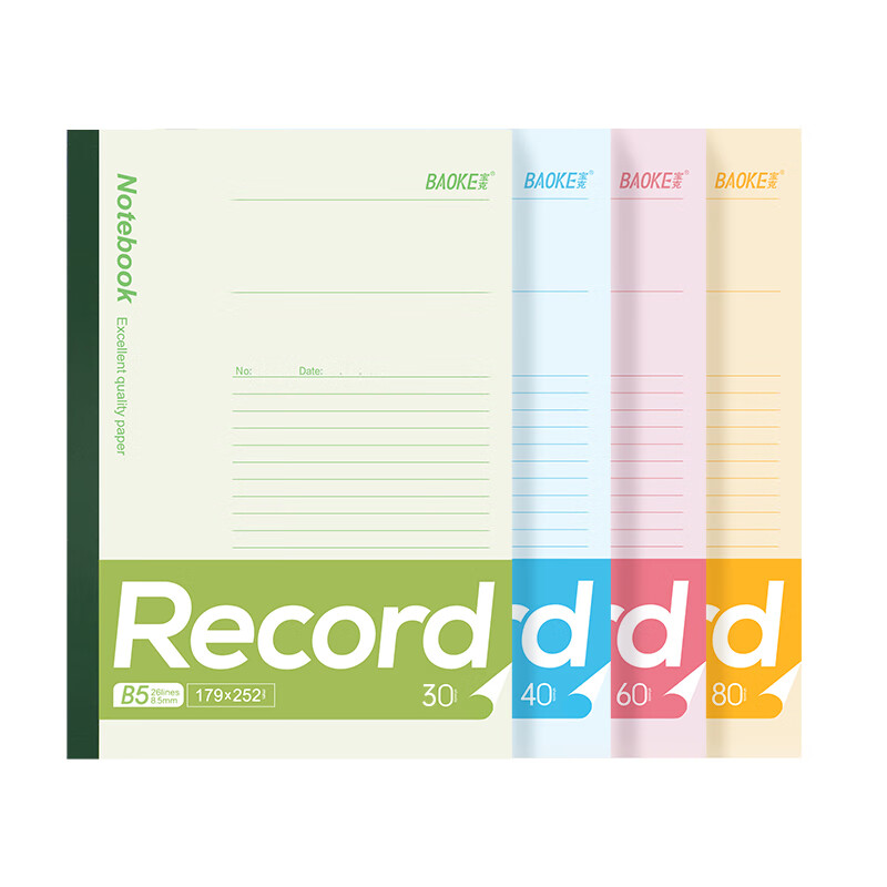 宝克（BAOKE）605B 白卡纸封面笔记本子无线胶装软抄本办公记事本软面抄学生日记作业本【B5/60张】混色 1本装