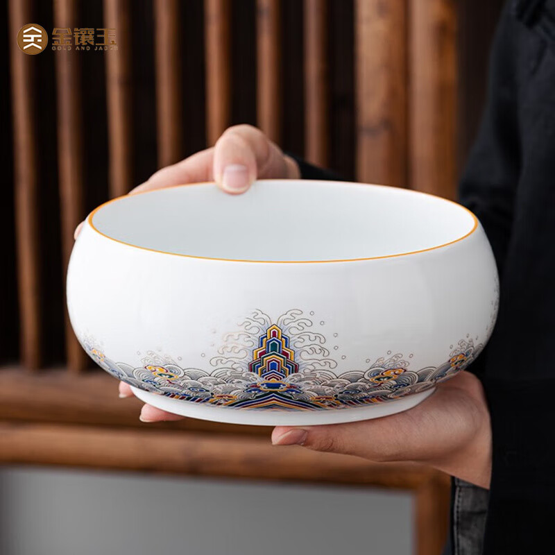 金鑲玉大號(hào)家用筆洗陶瓷杯洗茶渣桶水盂功夫茶具零配件 琺瑯彩茶洗