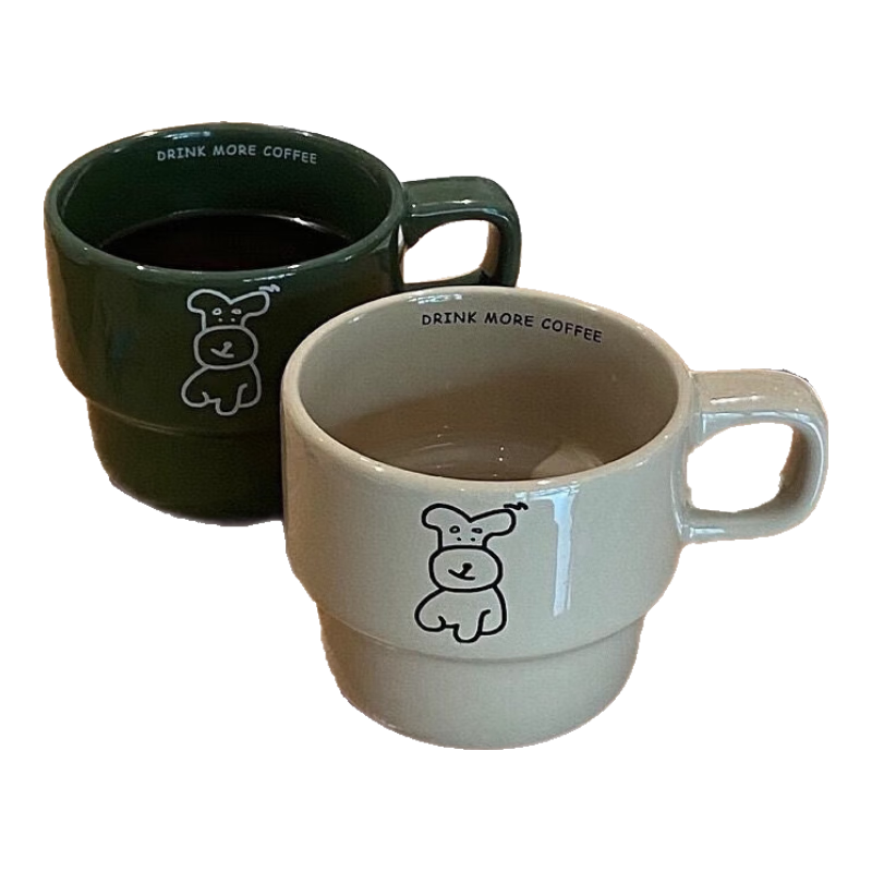可爱卡通小狗叠叠杯宿舍办公室家用喝水杯学生咖啡牛奶早餐马克杯 奶白海狸叠叠杯 1个 300ml 狗狗咖啡叠叠杯