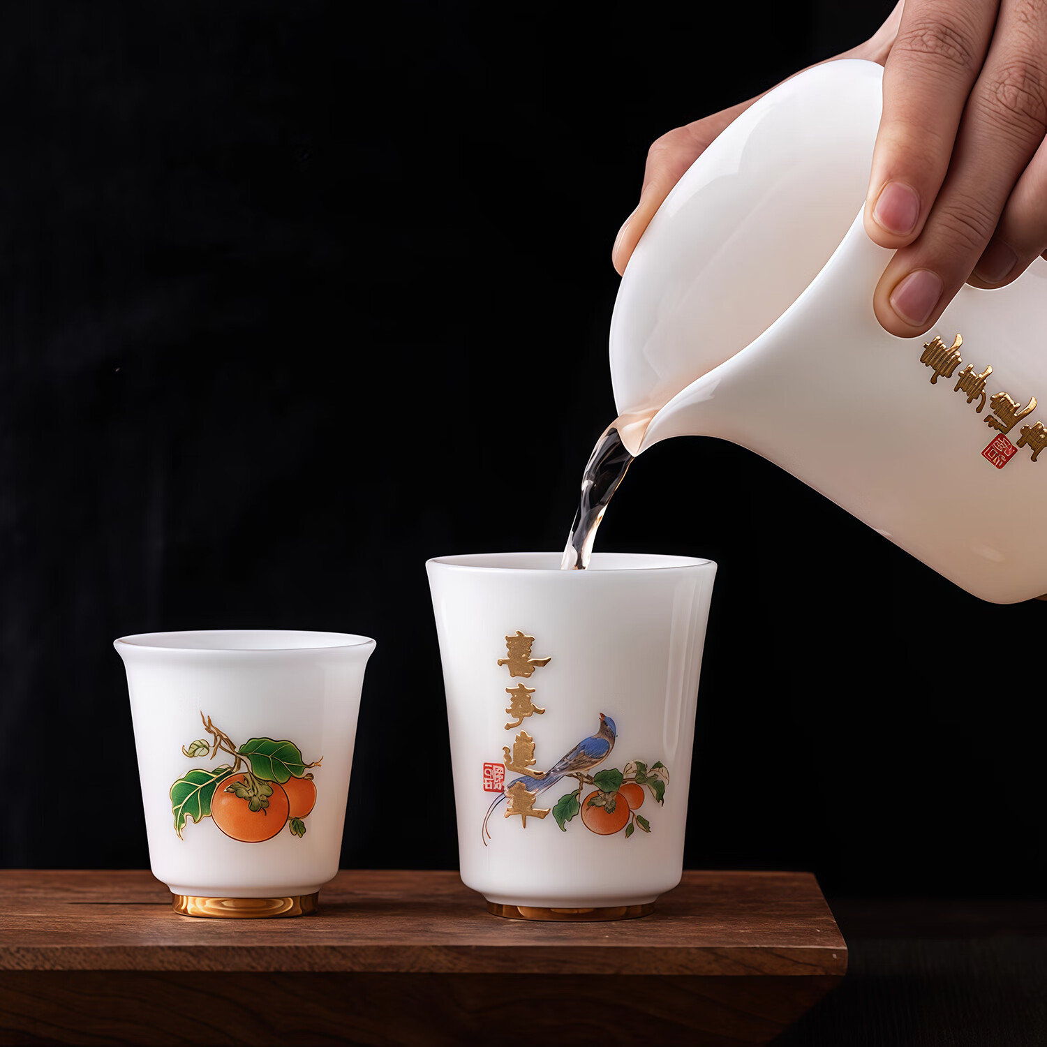 BOSSY大师作品冰种玉瓷茶具套装陶瓷白瓷盖碗茶杯品茗杯高档送礼盒装 冰种玉瓷-喜事连年茶具套装【礼盒装】