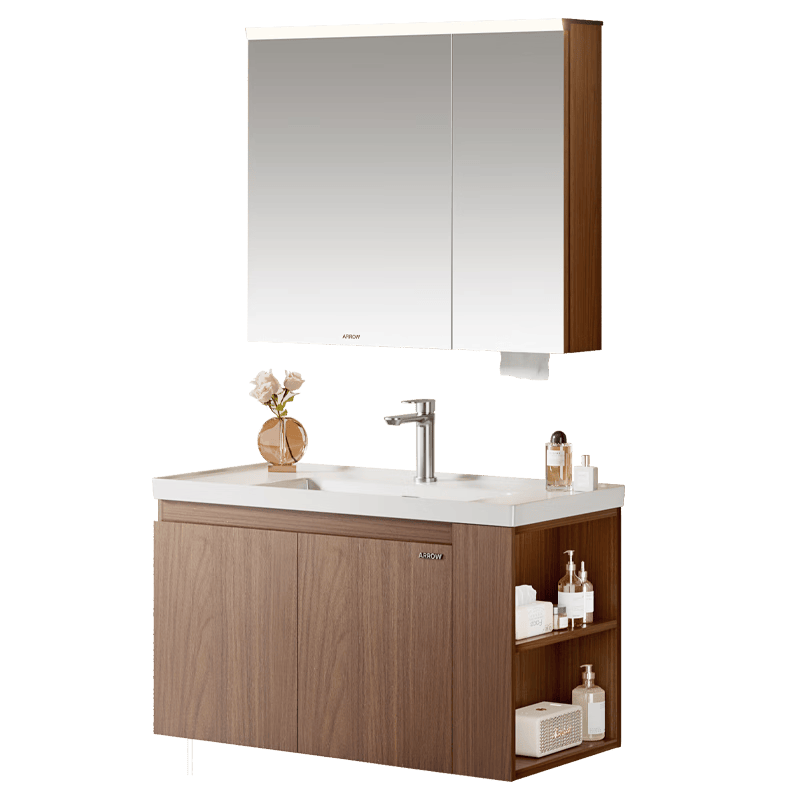 箭牌（ARROW）佛山智能浴室柜陶瓷一體臺盆衛(wèi)生間洗手洗臉盆柜組合中古風(fēng)洗漱臺 中古風(fēng)|智能美妝補(bǔ)光款70cm-含龍頭