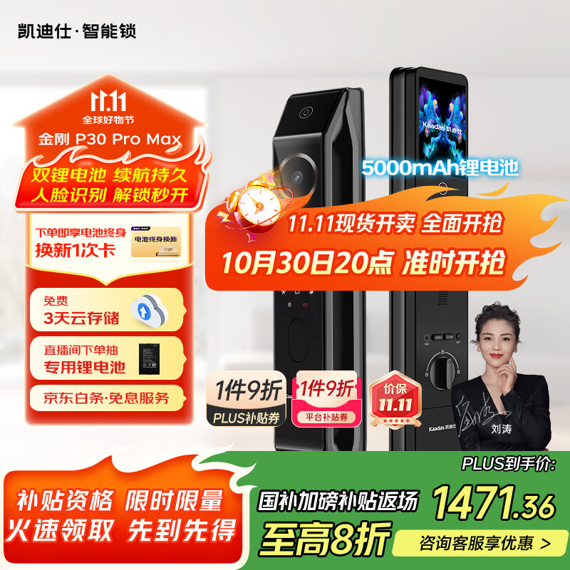 凯迪仕（kaadas）智能锁人脸识别指纹锁 可视猫眼全自动智能门锁 金刚P30 Pro Max