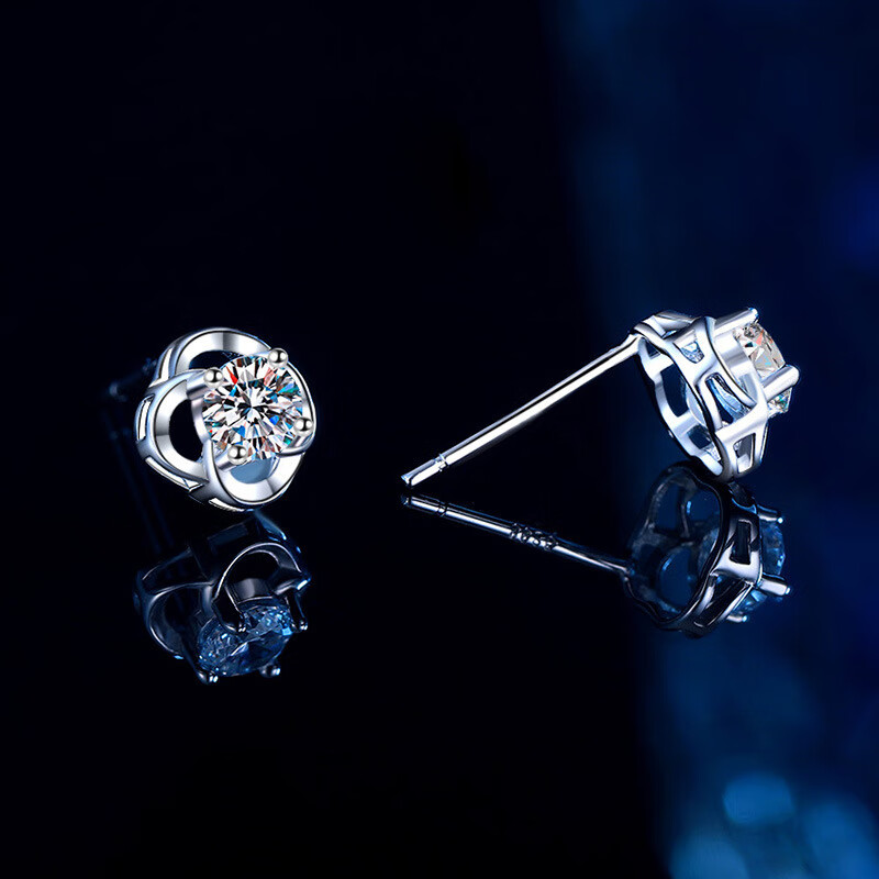 福宁璐D色莫桑石耳钉女s925纯银耳饰品学生闺蜜情人节生日礼物送女友 【代写贺卡】莫桑石耳钉 925银