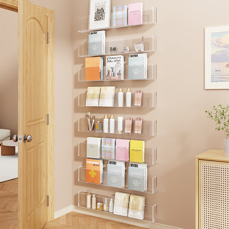 尔思家儿童绘本架门后夹缝架免打孔墙上置物架书架架亚克力阅读架 透明一个装