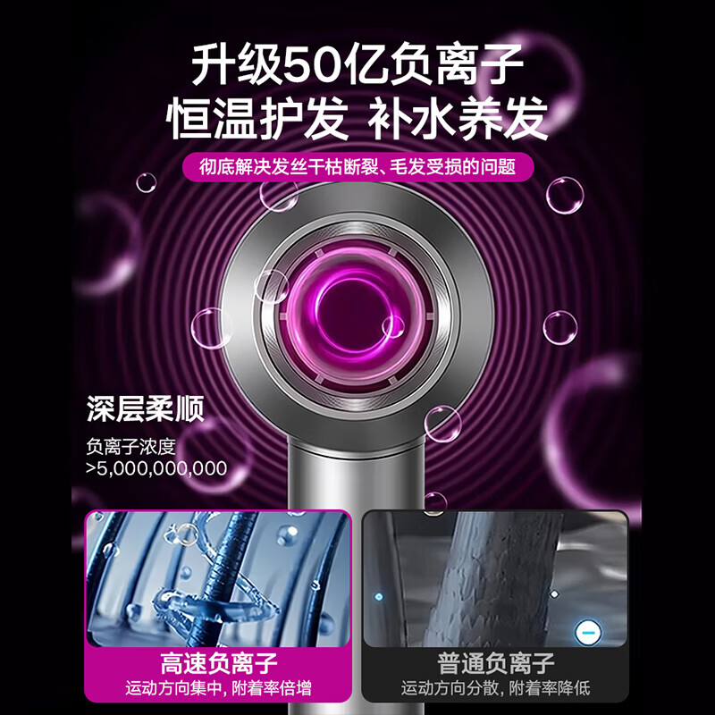 森系吹风机【新国家3C认证丨85亿负离子护发】家用静音大功率不伤发无叶高速吹风筒华强北学生宿舍 【紫红色】单风嘴丨85亿水润负离子丨恒温护发 【2026新款丨顶配1:1版本】1.8米线长礼盒装