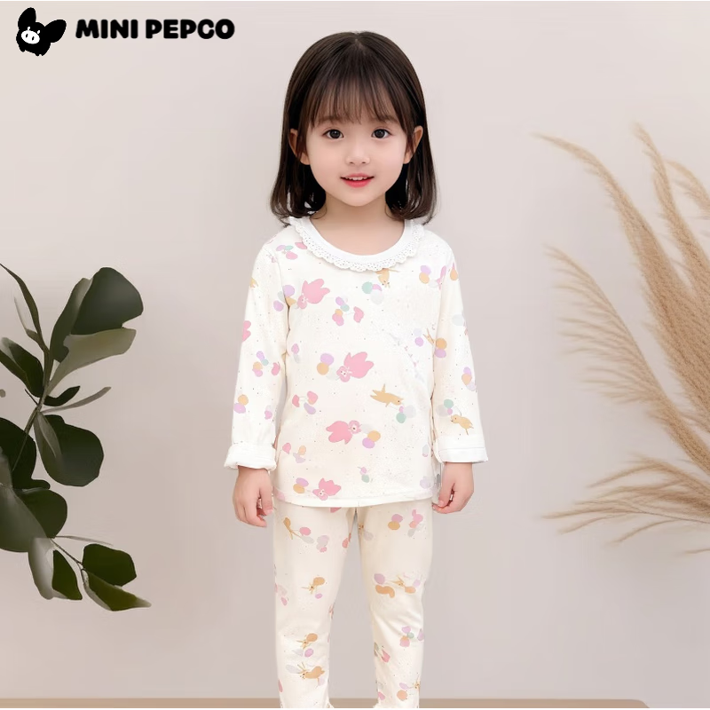 小猪班纳（PEPCO）秋冬季新款儿童睡衣套装秋衣秋裤无骨莱卡男童女童纯棉a类家居服 莱卡-玫瑰花竖条 140 cm