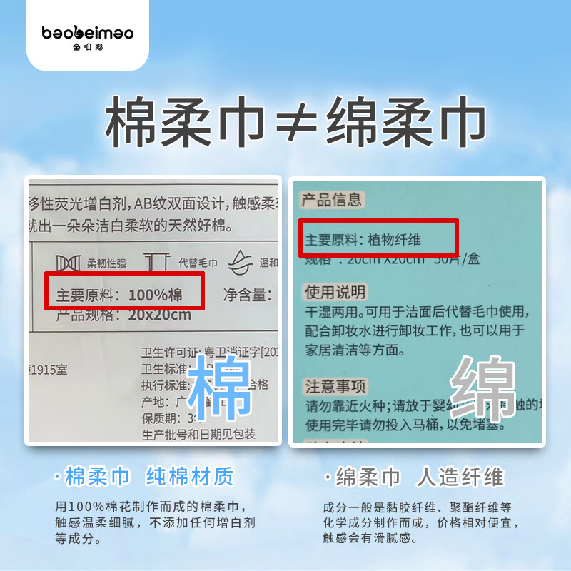 宝呗猫100%纯棉洗脸巾 全棉 棉柔巾 一次性擦脸巾 加大加厚 母婴可用 60抽1箱 60包【整箱批发装】